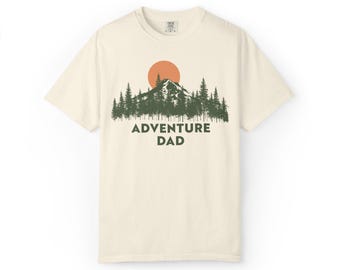 100% Cotton Adventure Dad T-Shirt: Vintage Mountain Sunset Design S-4XL