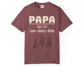 Personalized 100% Cotton PAPA Established T-Shirt: Custom Year and Kids' Names S-4XL