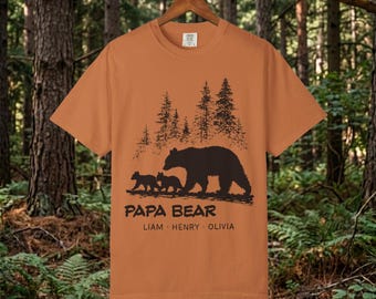Personalized 100% Cotton Papa Bear T-Shirt: Custom Cub Names S-4XL
