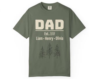 Personalized 100% Cotton DAD Established T-Shirt: Custom Year and Kids' Names S-4XL