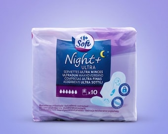 Serviette hygiènique jetable de nuit avec ailettes Soft de carrefour 10 pièces