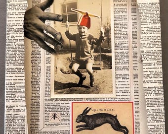 Altered Art Collage – Vintage Dictionary Pages, Stretched Canvas Assemblage (Three Dimensional Shadowbox)