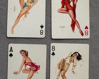 Vintage Vargas playing cards -  set of 4. Ready-Slip. Remembrance pinup girl cards. Excellent condition. Brown and Bigelow. St. Paul