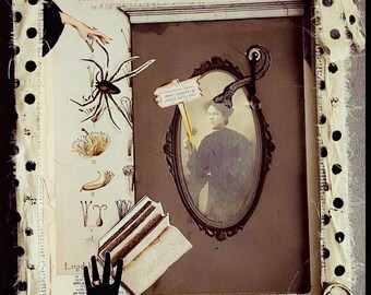 Mixed Media Artwork - The Witch.  8”x10” stretched canvas panel, reversed. Spooky, magic, craft