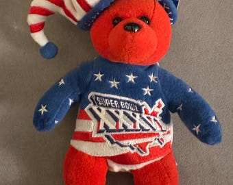 Ty Beanie Babies Super Bowl 36 XXXVI Limited Edition Patriots Plush Beanie Tom Brady First 2002 Nee Orleans Jester Teddy Bear
