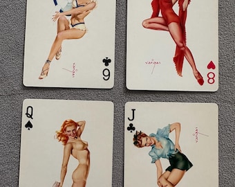 Vintage Vargas playing cards -  set of 4. Ready-Slip. Remembrance pinup girl cards. Excellent condition. Brown and Bigelow. St. Paul