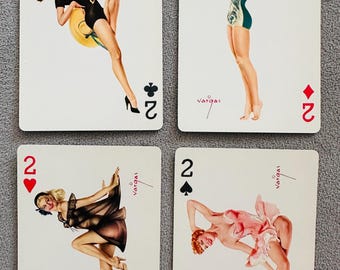 Vintage Vargas playing cards -  set of 4. Ready-Slip. Remembrance pinup girl cards. Excellent condition. Brown and Bigelow. St. Paul