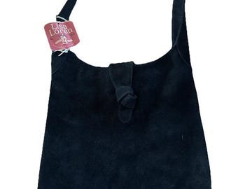 VTG Lisa Loren Black Suede Hobo Shoulder Bag NWT Deadstock 80s 90s Minimalist