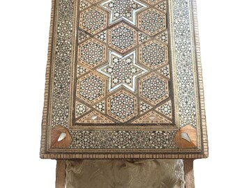 Vintage Syrian Inlaid Mother of Pearl Mosaic Jewelry Box Hidden Latch