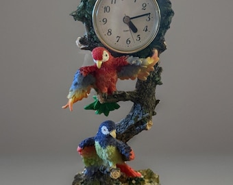 De Elina Tropical Parrots Figurine Clock Vintage Resin Macaw Bird Statue Decor