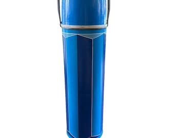 VTG 1974 King Seeley Thermos #2410 Blue Retro Block Design Cap & Lid MCM USA