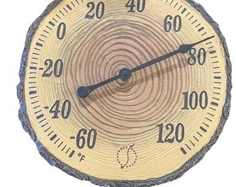 Taylor 12" Tree Trunk Cross Section Thermometer Rustic Faux Wood Resin Outdoor