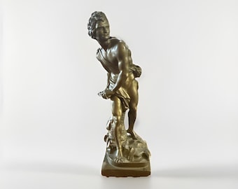 Vintage A. Santini Italy "David” Sculpture Hand Signed -10" Bernini Reproduction