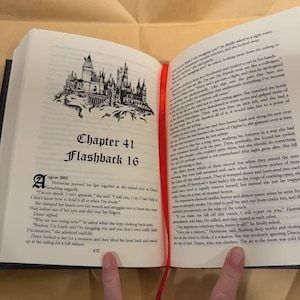May include: Open book with Chapter 41, Flashback 16, and a drawing of a castle. The text is in black, with a red ribbon bookmark. The page number 432 is visible.