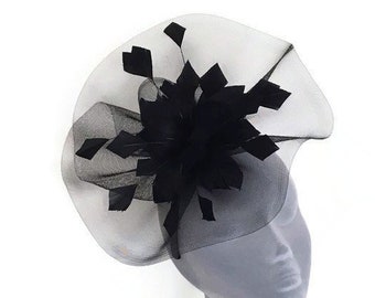 NELLIE - Black Feather Fascinator - Weddings, Mother of Bride, Royal Ascot, Epsom Derby, Dubai World Cup, Kentucky Derby, Ladies Day