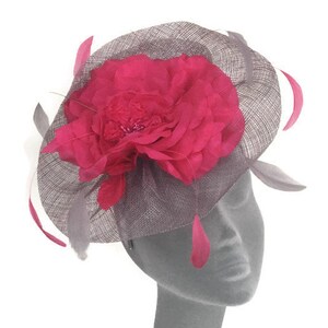 LUCY Silver Grey & Pink Fascinator Hatinator Hat Headpiece Mother of Bride Weddings Kentucky Derby Royal Ascot Ladies Day Races Hat image 2