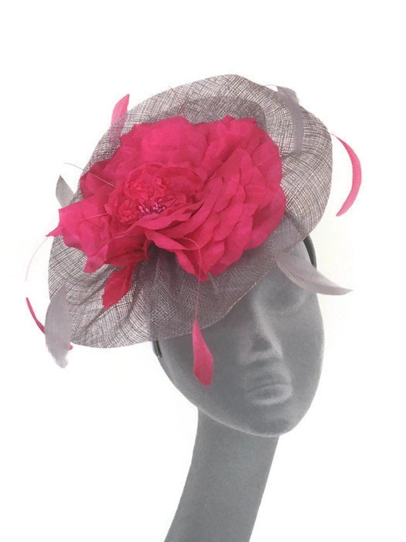 LUCY Silver Grey & Pink Fascinator Hatinator Hat Headpiece Mother of Bride Weddings Kentucky Derby Royal Ascot Ladies Day Races Hat image 4