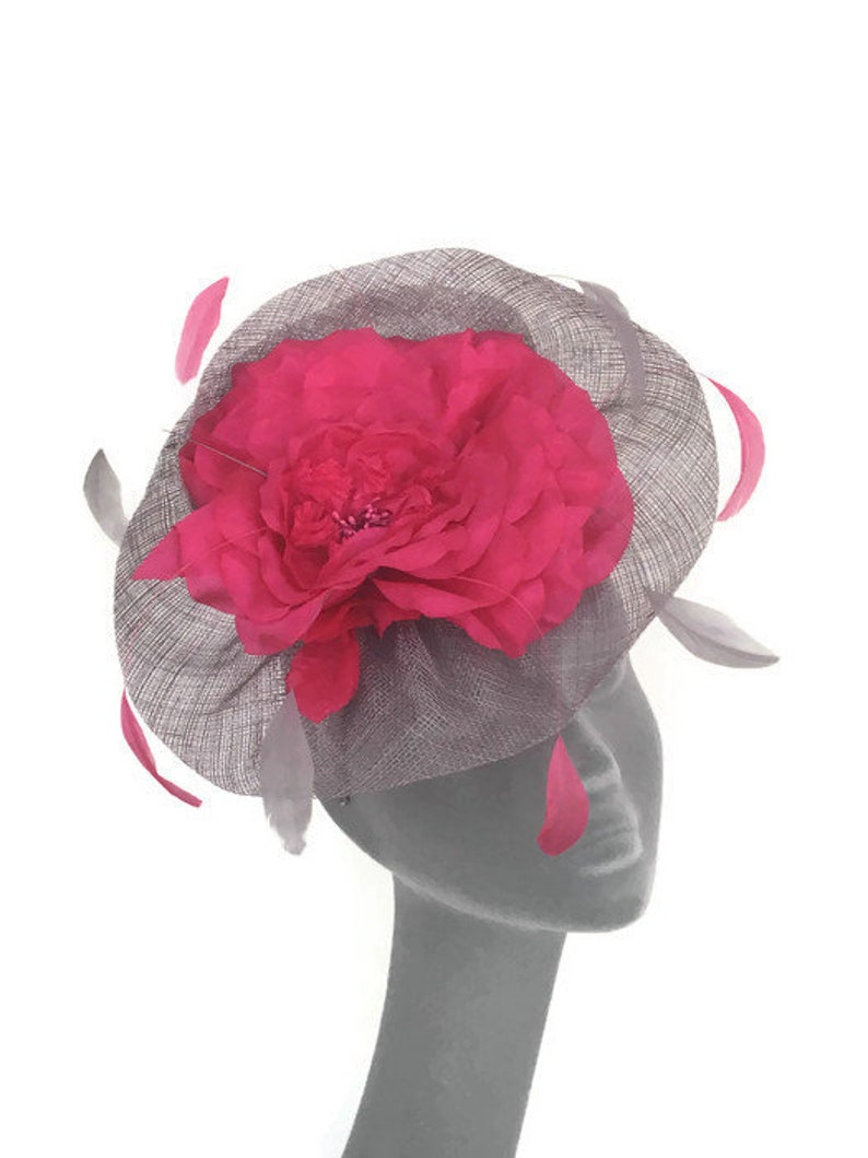 LUCY Silver Grey & Pink Fascinator Hatinator Hat Headpiece Mother of Bride Weddings Kentucky Derby Royal Ascot Ladies Day Races Hat image 6