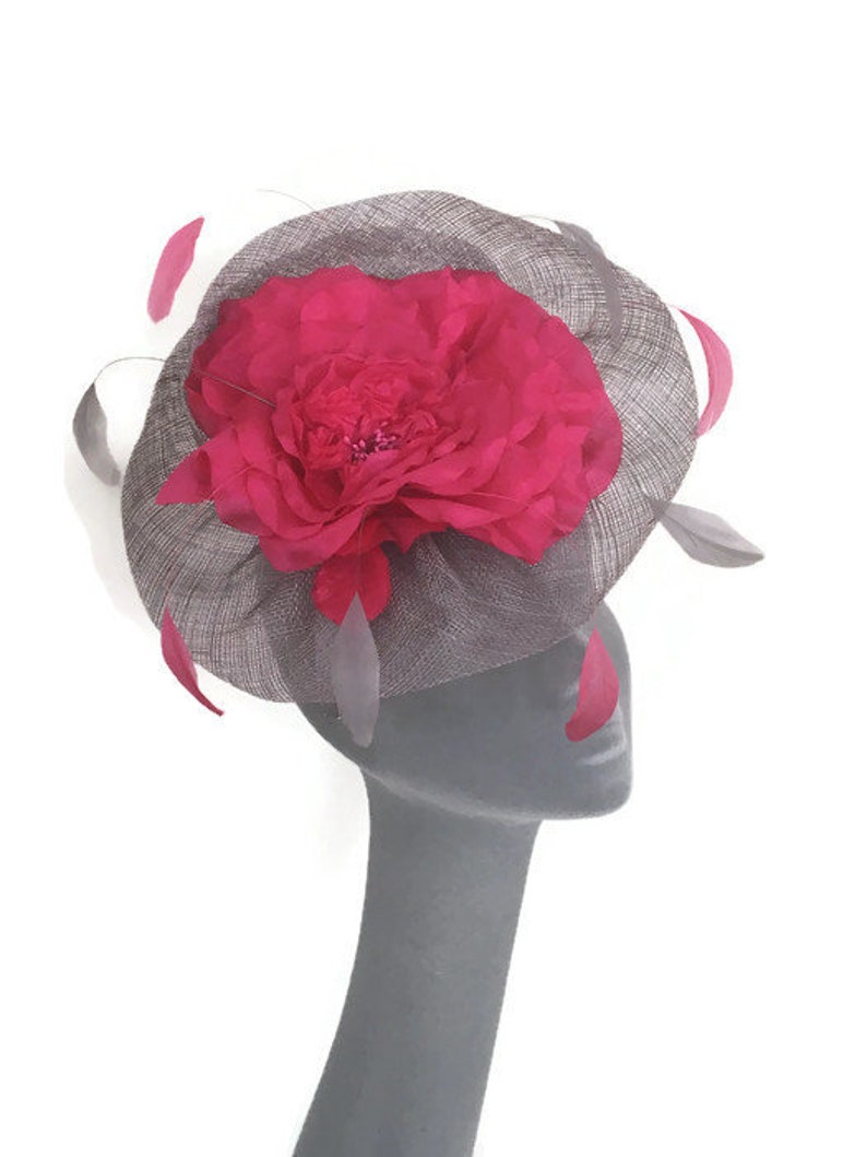 LUCY Silver Grey & Pink Fascinator Hatinator Hat Headpiece Mother of Bride Weddings Kentucky Derby Royal Ascot Ladies Day Races Hat image 7