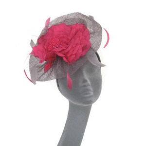 LUCY Silver Grey & Pink Fascinator Hatinator Hat Headpiece Mother of Bride Weddings Kentucky Derby Royal Ascot Ladies Day Races Hat image 3