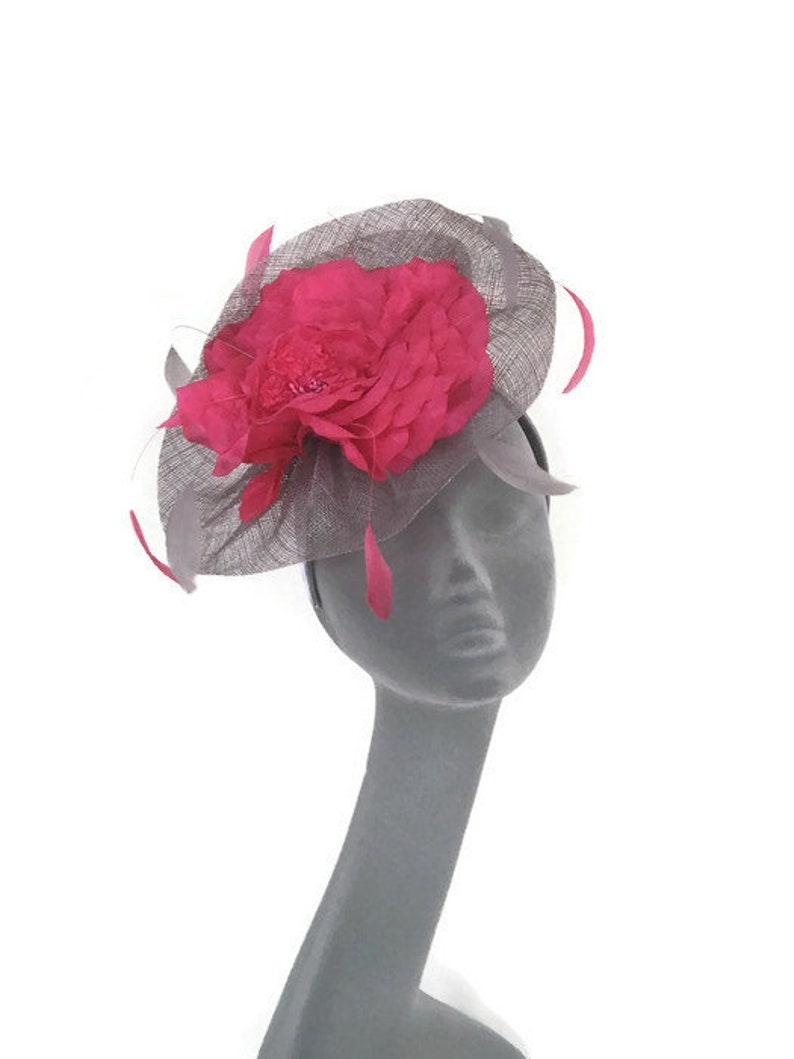 LUCY Silver Grey & Pink Fascinator Hatinator Hat Headpiece Mother of Bride Weddings Kentucky Derby Royal Ascot Ladies Day Races Hat image 3