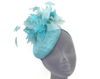 GABBY - Turquoise Mint Green Blue Pill Box Button Fascinator Hatinator Hat -  Mother of Bride Kentucky Derby Royal Ascot Ladies Day Races