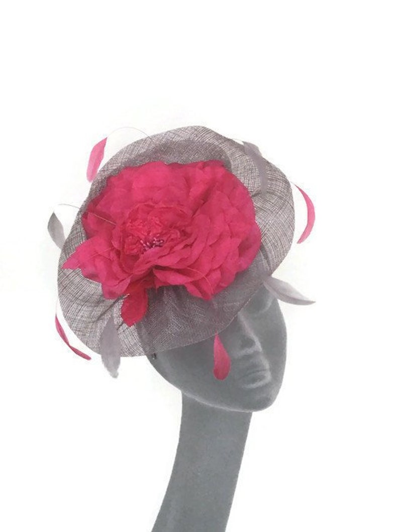 LUCY Silver Grey & Pink Fascinator Hatinator Hat Headpiece Mother of Bride Weddings Kentucky Derby Royal Ascot Ladies Day Races Hat image 1