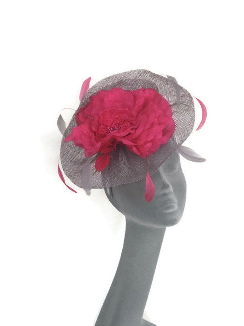 LUCY Silver Grey & Pink Fascinator Hatinator Hat Headpiece Mother of Bride Weddings Kentucky Derby Royal Ascot Ladies Day Races Hat image 5