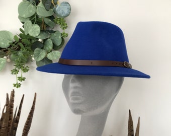 ARABELLA Ladies Blue Wool Felt Trilby - Perfect for Cheltenham Races, Grand National, Country hat, Ladies Day