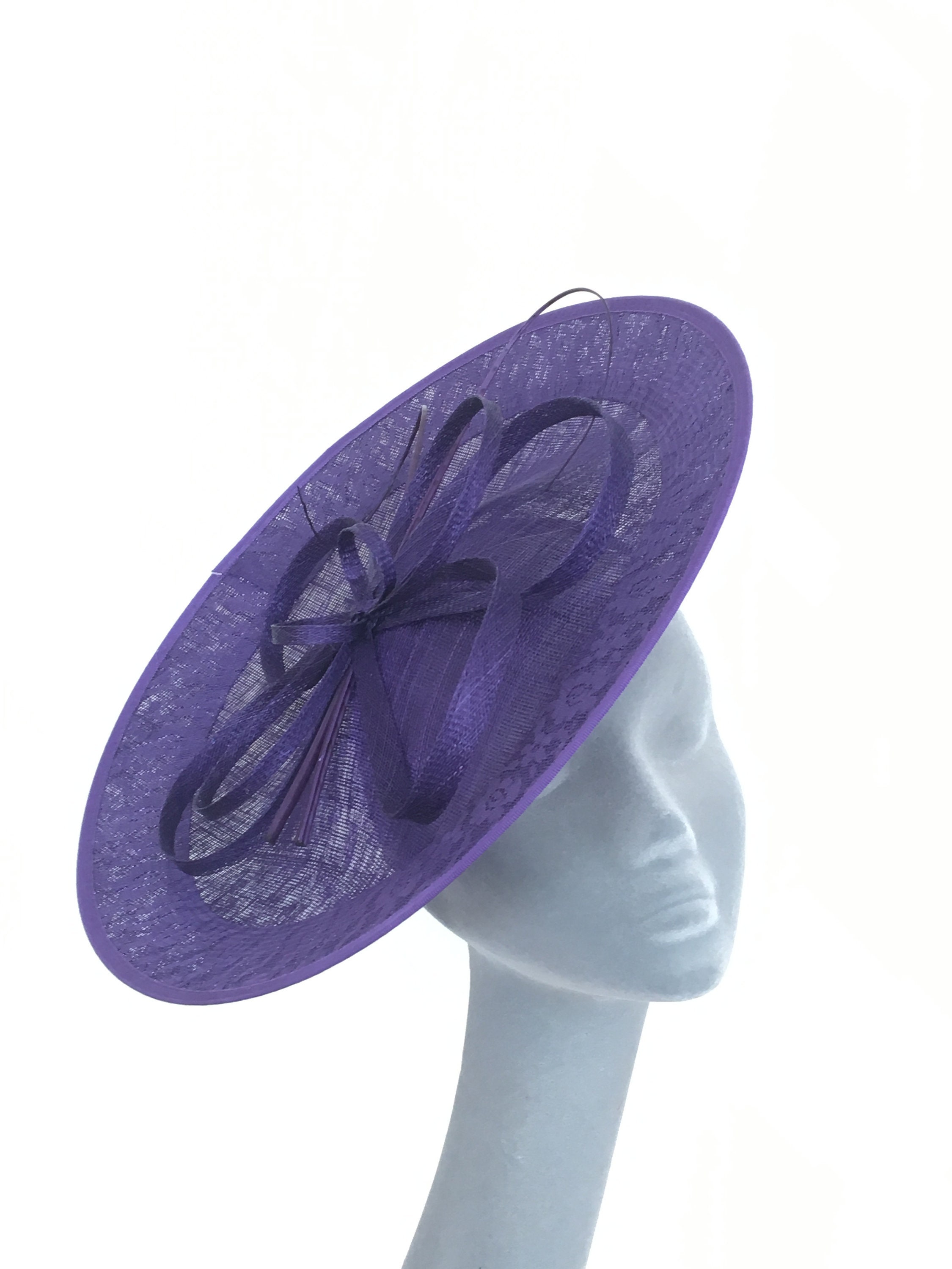 BEVERLEYSBOUTIQUE123 Clara Purple Disc Fascinator Hat Hatinator Headpiece for Weddings, Mother of The Bride, Royal Ascot, Kentucky Derby, Ladies Day Races