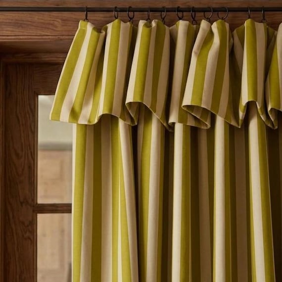 Olive Green Striped Blackout Curtains, Cotton Linen Farmhouse Drapes, Retro Cottagecore Lined Curtains
