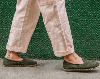 Green Suede Barefoot Moccasins Women Wide Toe Box Zero Drop Handmade Walking Shoes