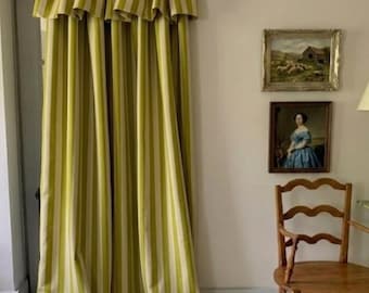 Olivgrün gestreifte Verdunkelungsvorhänge, Baumwollleinen Retro Bauernhaus Vorhänge, gefütterte Fenstervorhänge