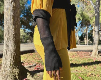 Fingerless Gloves / Opera Gloves / Elbow Length Gloves / Long Fingerless Gloves / Black Gloves for Women / Infrared Technology Gloves