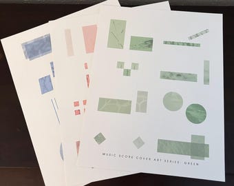 Music Score Cover Art Series Bundle (3): Blue, Green, Red | 11x14 Print | Contemporary Music Artwork