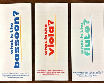 Vilket instrument är det? Zine-samling | Fagott, viola, flöjt | Risograph-musikguide
