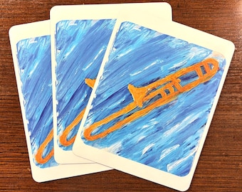 Trombone Postcards (Set of 3) | Original Instrument Artwork | Music Teacher & Musician Gift