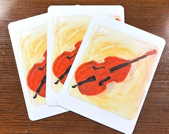 Double Bass Postcards (Set of 3) | Original Instrument Artwork | Music Teacher & Musician Gift