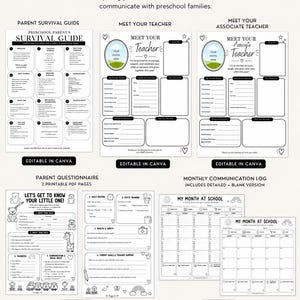 Preschool Parent Communication Bundle | Editable Teacher Templates, Questionnaire, Log (Digital Download)