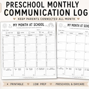 Preschool Monthly Communication Log | Teacher Parent Report (PDF Download) image 1