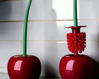 Cherry Toilettenbürstenhalter-Set, niedliche fruchtförmige Badezimmer-Reinigungsbürste, modernes rotes Toilettenzubehör für kleine Räume