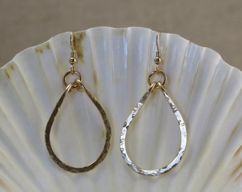 Gold Filled Teardrop Earrings, Hammered 16 Gauge Wire
