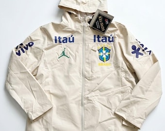 Veste Nike Jordan x Brésil Gore-Tex Veste imperméable beige Gilet parka manteau Football Brésil Jacket Waterproof Windbreaker Brazil