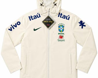 Nike Jordan x Brasilien Gore-Tex Jacke, beige wasserdichte Jacke, Parka-Weste, Brasilien Fußballjacke, wasserdichte Windjacke