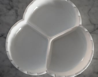 Fenton 3 Section Milk Glass Bowl Hobnail Scalloped Edge