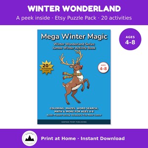 Christmas Puzzle Pack for Kids Ages 4-8 | Mazes, Word Search, Crossword, Mega Winter Magic (PDF Download)