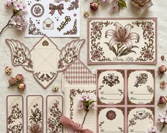 Afdrukbare pen-vriendset | Vintage Cottagecore-briefpapierset (digitale download)
