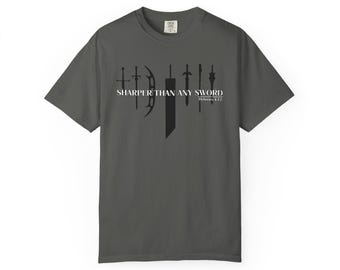 Sharper Than Any Sword, Hebrews 4:12, Christian Nerd Shirt, Father's Day Gift, Guy Present, Graphic Tee, Comfort Colors Heavyweight Cotton