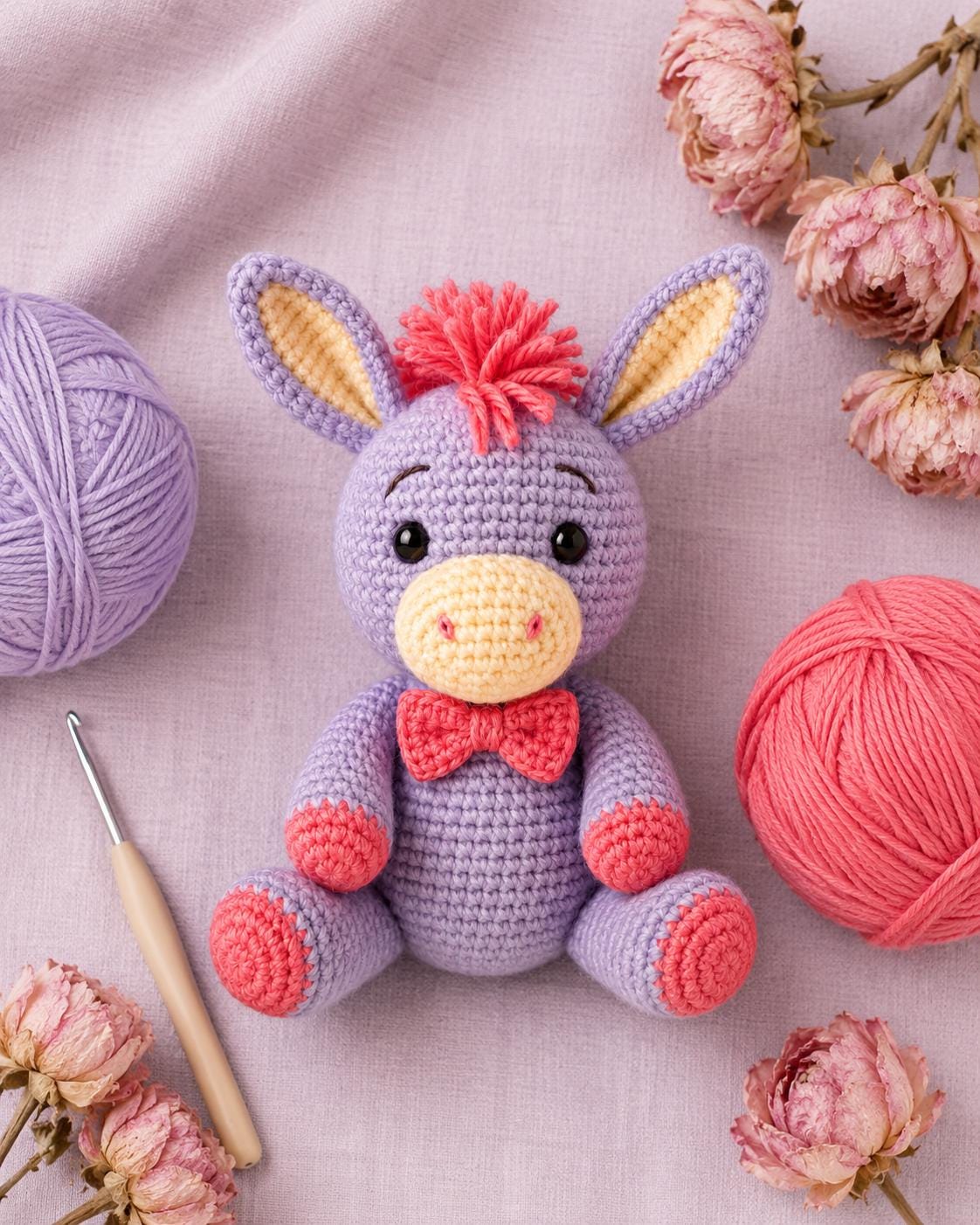 30 Donkey Crochet Patterns for Farm Animal Fans, Gifts, and Nursery Decor 29 Party Donkey in Lavender and Coral