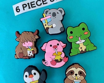 6 Piece Animal Shoe Charms for Clogs, PVC Clog Accessories. Compatible with Crocs